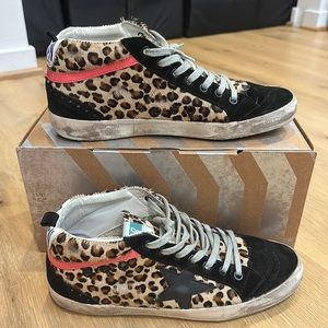 Golden Goose Mid Star Leopard Print Sneakers
